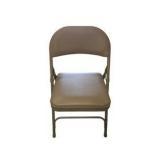 4 Uline H-2522 Padded Folding Chairs - Tan Vinyl Seat and Back