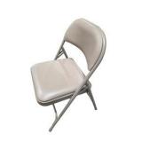 4 Uline H-2522 Padded Folding Chairs - Tan Vinyl Seats and Backs