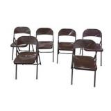 6 Brown Metal Folding Chairs With Rolling Storage Cart
