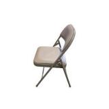 4 Uline H-2522 Padded Folding Chairs - Tan Vinyl Seat and Back