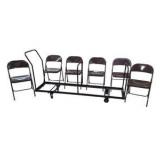 6 Brown Metal Folding Chairs With Rolling Storage Cart