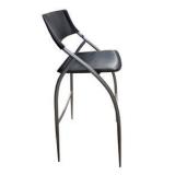 Set of 3 Calligaris Black Padded Bar Stools w/ Silver Metal Frames