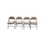 4 Uline H-2522 Padded Folding Chairs - Tan Vinyl Seats and Backs