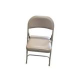 4 Uline H-2522 Padded Folding Chairs - Tan Vinyl Seat and Back