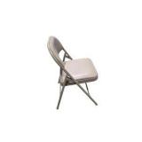 4 Uline H-2522 Padded Folding Chairs - Tan Vinyl Seat and Back