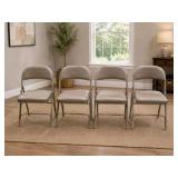 4 Uline H-2522 Padded Folding Chairs - Tan Vinyl Seat and Back