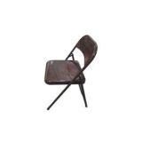 6 Brown Metal Folding Chairs With Rolling Storage Cart