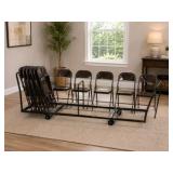 6 Brown Metal Folding Chairs With Rolling Storage Cart
