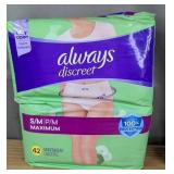 Always Discreet S/M Maximum Underwear 42 Count 2pk $56.99 Retail - Brand New