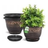 Plastic Plant Flower Planters 16 Inch 3 Pack With Saucer $34.99 Retail - Brand New