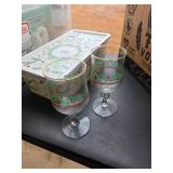Set of Christmas Stemmed Glasses & Misc