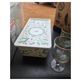 Set of Christmas Stemmed Glasses & Misc