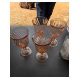 4 Pink Depression Glass Wine Glasses & Mickey Mouse Glass