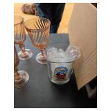 4 Pink Depression Glass Wine Glasses & Mickey Mouse Glass