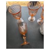 4 Pink Depression Glass Wine Glasses & Mickey Mouse Glass