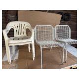 Vintage Heavy-Duty Steel Patio Chairs (2) – Commercial Grade Wire Lawn Chairs, plus two plastic chairs