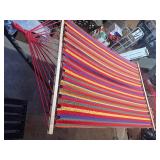 Outdoor Fabric Hammock with Steel Stand – Colorful Striped Patio & Backyard Hammoc