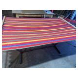Outdoor Fabric Hammock with Steel Stand – Colorful Striped Patio & Backyard Hammoc