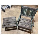 Parkland Heritage Cast Metal & Wood Garden Chair with Matching Ottoman Set – Beautiful Verdigris Finish