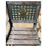 Parkland Heritage Cast Metal & Wood Garden Chair with Matching Ottoman Set – Beautiful Verdigris Finish