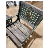 Parkland Heritage Cast Metal & Wood Garden Chair with Matching Ottoman Set – Beautiful Verdigris Finish