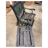 Parkland Heritage Cast Metal & Wood Garden Chair with Matching Ottoman Set – Beautiful Verdigris Finish