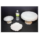 3 Pieces of Vintage Milk Glass – Cake Plate, Candy Dish & Small Dish