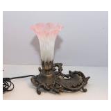 Vintage Tiffany Style Lily Pond Accent Lamp – Pink Glass Shade