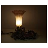 Vintage Tiffany Style Lily Pond Accent Lamp – Pink Glass Shade