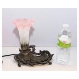 Vintage Tiffany Style Lily Pond Accent Lamp – Pink Glass Shade
