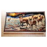Vintage Wildlife Tapestry Wall Hanging Rug – Caribou Winter Scene