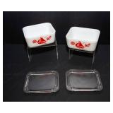 Vintage McKee Red Sailboat Refrigerator Dishes – Set of 2 (Milk Glass with Clear Lids)