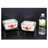 Vintage McKee Red Sailboat Refrigerator Dishes – Set of 2 (Milk Glass with Clear Lids)