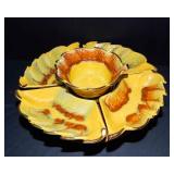 Vintage California Pottery Leaf-Shaped Lazy Susan Serving Set