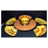 Vintage California Pottery Leaf-Shaped Lazy Susan Serving Set