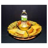 Vintage California Pottery Leaf-Shaped Lazy Susan Serving Set
