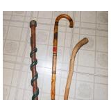 Vintage Wooden Canes & Walking Stick – Set of 3