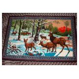 Vintage Deer Winter Scene Tapestry Wall Hanging – Azhari Trading, 100% Cotton (Made in Turkey) 57" x 37"