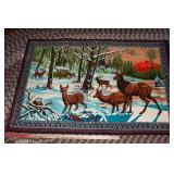 Vintage Deer Winter Scene Tapestry Wall Hanging – Azhari Trading, 100% Cotton (Made in Turkey) 57" x 37"