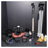 Vintage Camera & Photography Gear Lot – Canon T50, Lenses, Tripod & Accessories