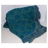 Vintage Twin Size Bedspread – Teal Blue with Fringe