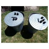 Two 18" Round x 24" Tall Metal Trash Cans with Lump Charcoal Bricks