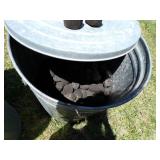 Two 18" Round x 24" Tall Metal Trash Cans with Lump Charcoal Bricks