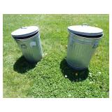Two Metal Trash Cans with Lids Good Condition