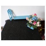 Set of 3 - Country Blue Shelf, Hanging Candle Holder & Basket with Artificial Flowers