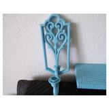 Set of 3 - Country Blue Shelf, Hanging Candle Holder & Basket with Artificial Flowers