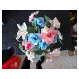 Set of 3 - Country Blue Shelf, Hanging Candle Holder & Basket with Artificial Flowers