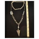Long chain necklaces with blue, gray, purple accents