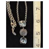 Long chain necklaces with blue, gray, purple accents