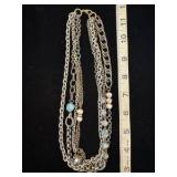 Long chain necklaces with blue, gray, purple accents